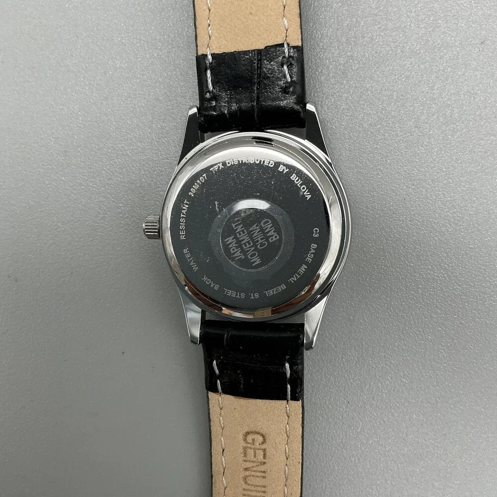 TFX by Bulova 38B107 Womens Watch 26mm Black Dial Leather Date Quartz
